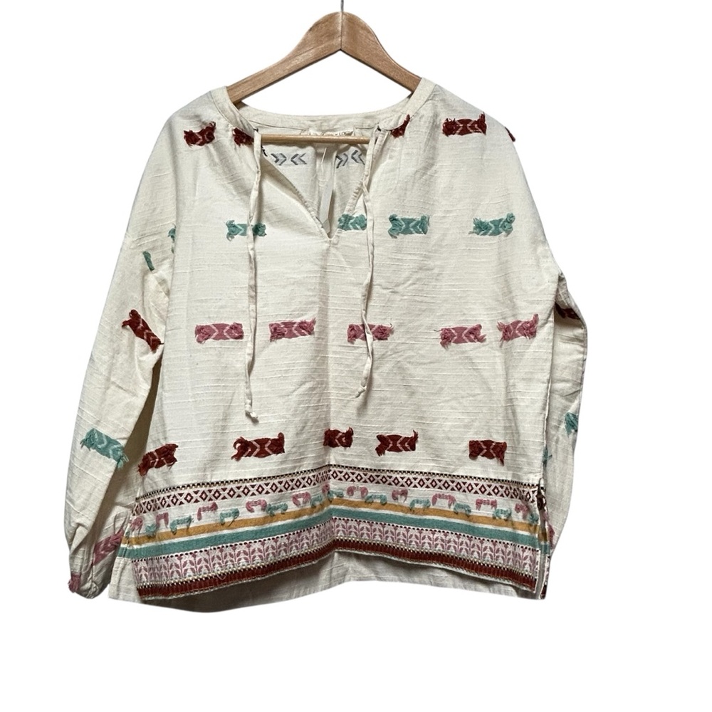 Lou & Gray for Loft Bohemian Cream Top with Embroidery
